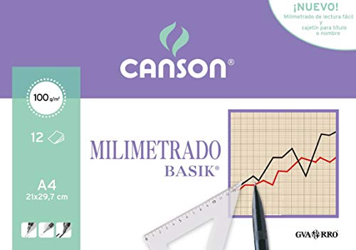 Canson Minipack de 12 Hojas A4 - Milimetrado Basik - 21x29.7cm - 100g - Color Sepia