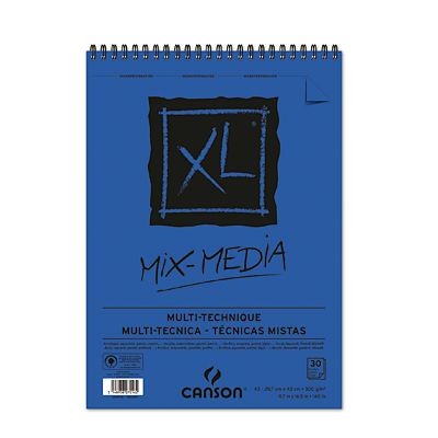 Canson Xl Mix Media Bloc de Dibujo Acuarela de 30 Hojas A3 - Grano Texturado - Microperforado Espiral - 21x29.7cm - 300g - Color Blanco