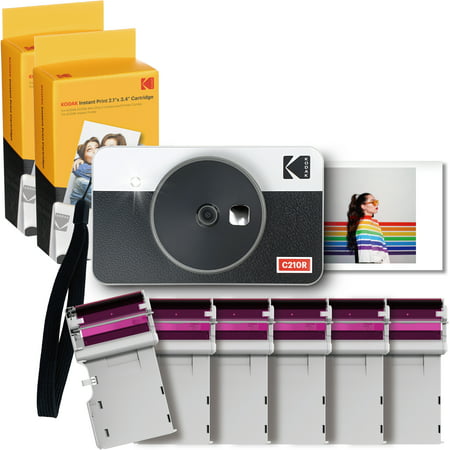 Kodak Mini Shot 2 Retro Pack de Camara Digital Instantanea Bluetooth + 60 Hojas de Papel Fotografico 5.3x8.6cm - Pantalla LCD 1.7" - Flash Integrado - Espejo para Selfies - Color Blanco/Negro