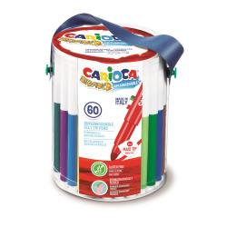 Carioca Bravo Pack de 60 Rotuladores - Cuerpo Octogonal Maxi - Tinta Superlavable - Punta Maxi 6mm Bloqueada - Tapa Ventilada - Color Varios