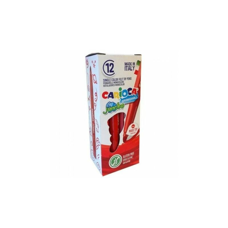 Carioca Jumbo Rotulador - Cuerpo Octogonal Maxi - Tinta Superlavable - Punta Maxi 6mm Bloqueada - Tapa Ventilada - Color Rojo