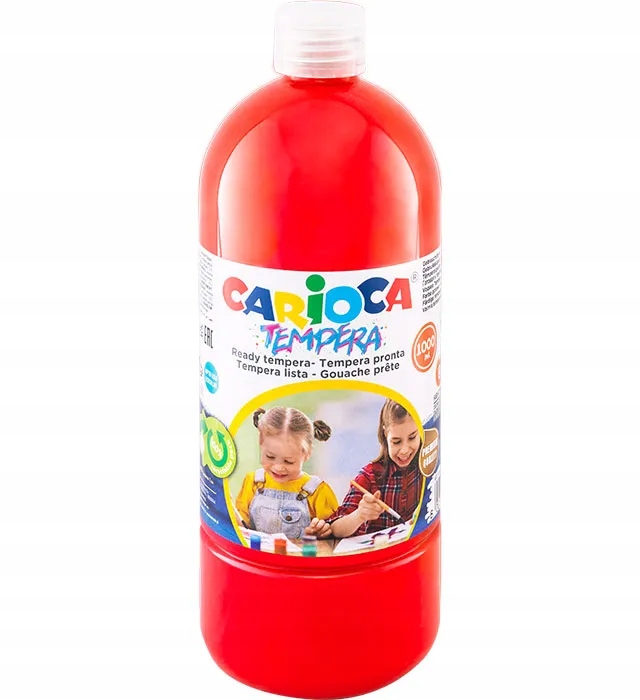 Carioca Botella de Tempera 1000ml - Colores Superlavables - Faciles de Mezclar - Aplicable en Materiales Porosos - Alta Opacidad - Color Rojo