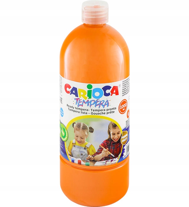 Carioca Botella Tempera 1000ml - Colores Superlavables - Faciles de Mezclar - Aplicable en Materiales Porosos - Alta Opacidad - Color Naranja