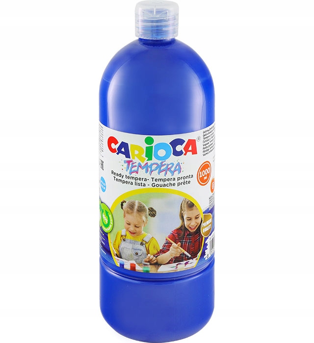 Carioca Botella de Tempera 1000ml - Colores Superlavables - Faciles de Mezclar - Aplicable en Materiales Porosos - Alta Opacidad - Color Azul