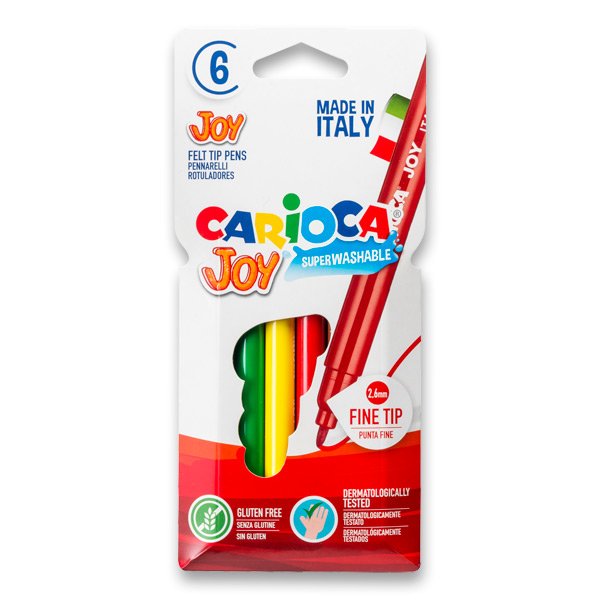 Carioca Joy Paperboard Pack de 6 Rotuladores de Punta Fina - Punta 2.6mm - Superlavables - Ideales para Dibujar y Colorear - Colores Surtidos