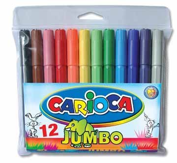 Carioca Jumbo Pack de 12 Rotuladores - Cuerpo Octogonal Maxi - Tinta Superlavable - Punta Maxi 6mm Bloqueada - Tapa Ventilada - Color Varios