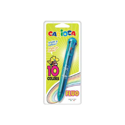 Carioca Boligrafo de 10 Colores Fluo - Boligrafo con Punta de Esfera Automatico - 10 Colores en un Solo Boligrafo - Punta Ø 1mm - Color Varios