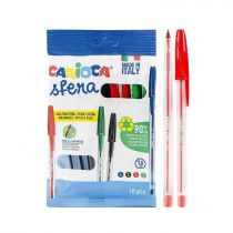 Carioca Sfera Flowpack Pack de 10 Boligrafos - Punta Ø 1mm - Capuchon y Retro del Color de la Tinta - Escritura Super Deslizante - Paquete de Papel - Color Varios