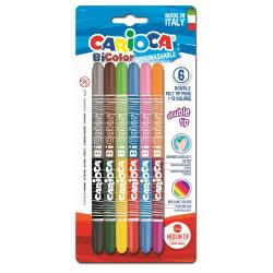 Carioca Bicolor Pack de 6 Rotuladores - Dos Colores por Rotulador - Tinta Superlavable - Punta Conica para Doble Trato de Escritura - Color Varios