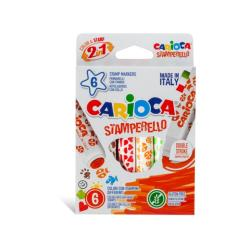 Carioca Stamperello Pack de 6 Rotuladores con Sellos - Doble Punta - 6 Colores Diferentes - Tinta Lavable Atoxica - Color Varios