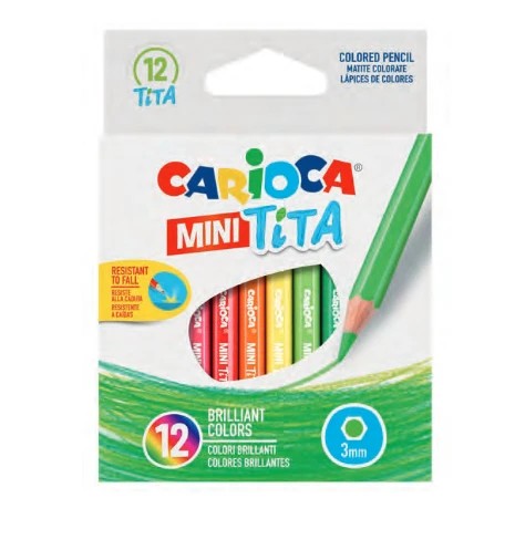 Carioca Tita Pack de 12 Mini Lapices Hexagonales de Resina - Mina Ø 3mm - Colores Brillantes y Lavables - Escritura Blanda - No Se Astilla si Se Rompe - Colores Surtidos
