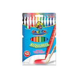 Carioca Acquarell Pack de 12 Rotuladores Acuarelables - Punta Pincel Bloqueada - Tinta Lavable - Colores Difuminables con Agua y Pincel - Recomendado para Papel de Dibujo - Color Varios