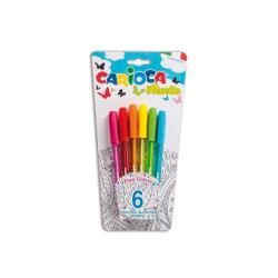 Carioca Fiorella Pack de 6 Boligrafos de Colores Tinta Gel - Punta de Bola 1mm - Cuerpo Transparente Fluo - Colores Surtidos