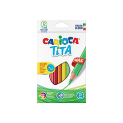 Carioca Tita Maxi Pack de 12 Lapices de Resina - Colores Brillantes y Lavables - Escritura Blanda - Mina Ø 4mm Segura y Resistente - No Se Astilla si Se Rompe - Color Varios