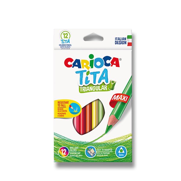 Carioca Tita Pack de 12 Lapices de Resina - Cuerpo Triangular - Colores Brillantes y Lavables - Escritura Blanda - Mina Ø 4mm Segura y Resistente - No Se Astilla - Color Varios