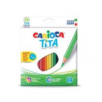 Carioca Tita Pack de 24 Lapices de Resina - Cuerpo Hexagonal - Colores Brillantes y Lavables - Escritura Blanda - Mina Ø 3mm Segura y Super Resistente a las Caidas - Color Varios