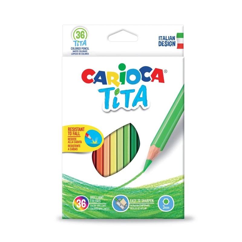 Carioca Tita Pack de 36 Lapices de Resina - Cuerpo Hexagonal - Colores Brillantes y Lavables - Escritura Blanda - Mina Ø 3mm Segura y Super Resistente a las Caidas - Color Varios