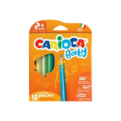 Carioca Maxi Pack de 10 Lapices Triangulares Baby 2+ - Facil de Agarrar - Cuerpo de Resina sin Madera - No Se Astilla - Resistente a Caidas - Color Varios