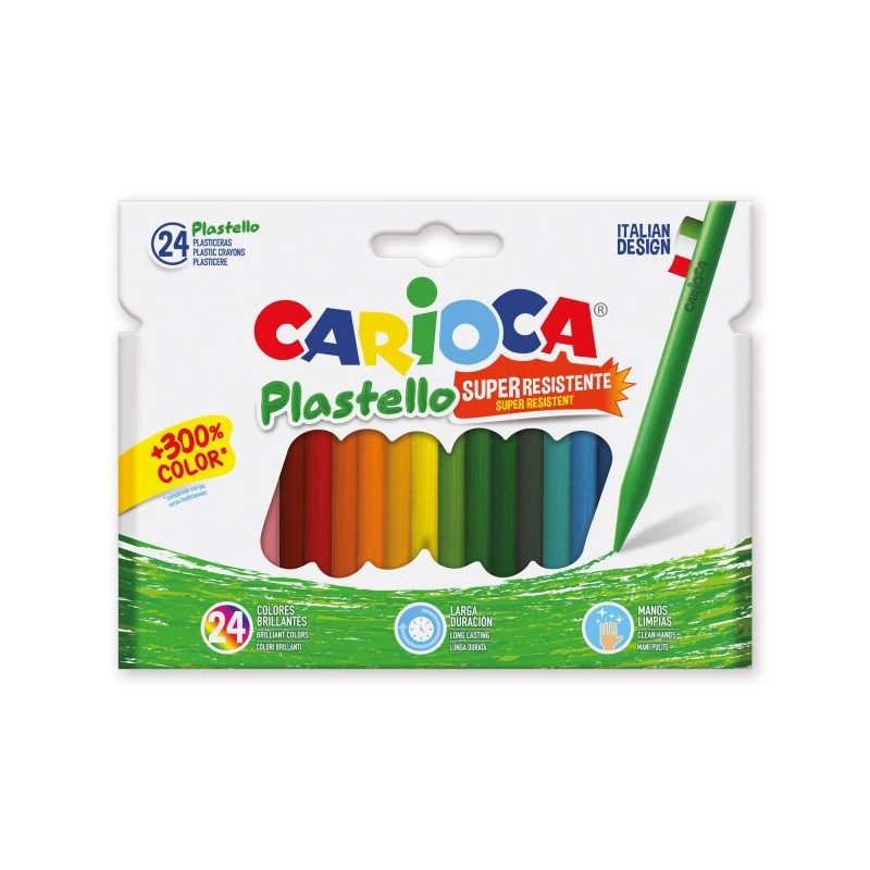 Carioca Pack de 24 Plasticeras Extra Limpias - No Dejan Color en las Manos - Duran Tres Veces mas - Colores Brillantes y Lavables - Faciles de Afilar - Color Varios
