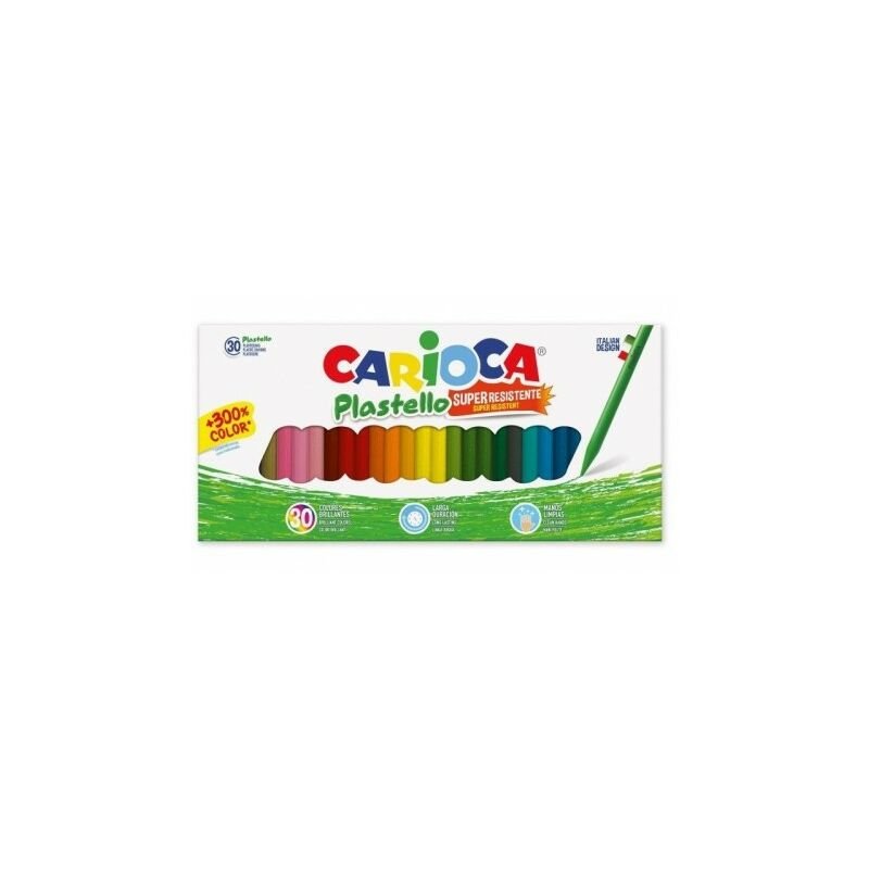 Carioca Pack de 30 Plasticeras - Extra Limpias - No Dejan Color en las Manos - Duran Tres Veces mas - Colores Brillantes y Lavables - Faciles de Afilar - Color Varios