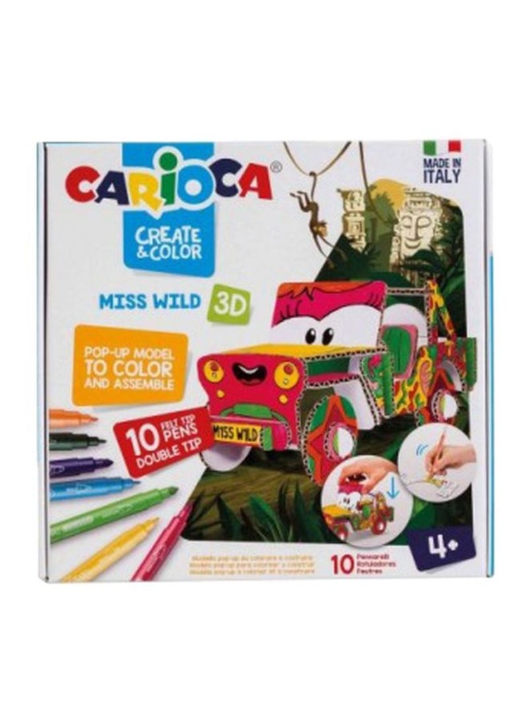 Carioca Pop-Up Pack de Modelos para Colorear y Construir - 10 Rotuladores Superlavables con Doble Punta - Fina y Media - Aventura con Nuevos Compañeros de Viaje - Color Varios