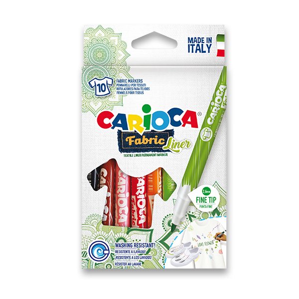 Carioca Fabric Pack de 10 Rotuladores para Tejidos - Punta Fina - Tinta Especial para Tejidos - Colores Indelebles - Punta Maxi Ø 2.6mm - Planchar para Mayor Duracion y Brillo - Color Varios