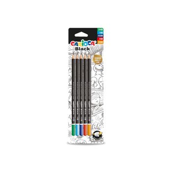 Carioca Black Pack de 5 Lapices de Grafito - Faciles de Borrar y Sacar Punta - Cuerpo Triangular Agradable al Tacto - Mina Resistente a Caidas - Color Negro