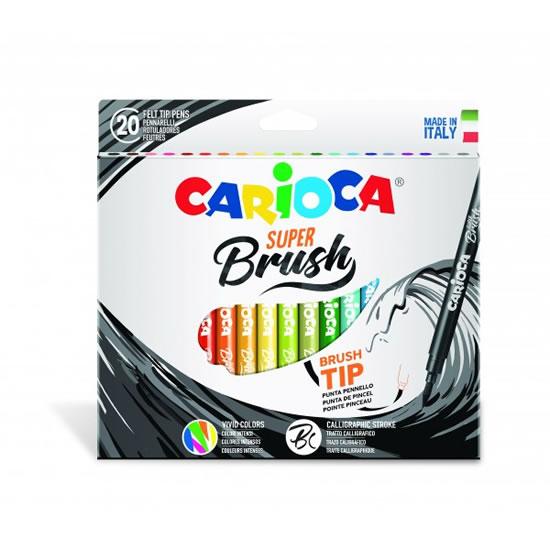 Carioca Super Brush Pack de 20 Rotuladores - Punta Pincel Suave y Flexible - Tinta Lavable - Colores Super Brillantes - Perfecto para Caligrafia y Lettering - Color Varios