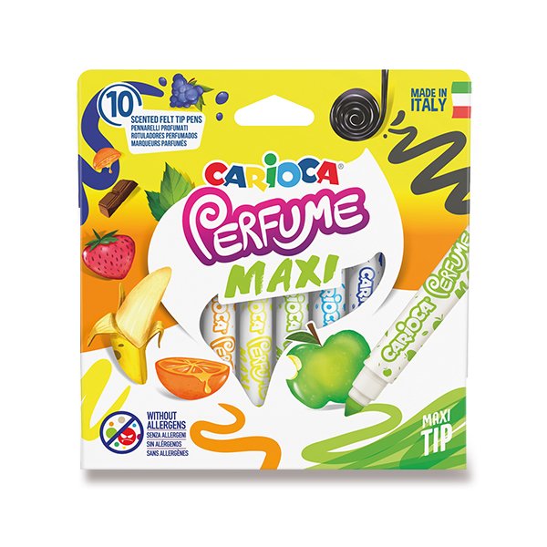 Carioca Perfume Maxi Pack de 10 Rotuladores - Tinta Perfumada - Lavable - Libre de Sustancias Alergenicas - Aromas Naturales - Punta Bloqueada y Conica - Color Varios