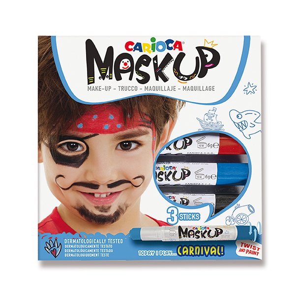 Carioca Mask Up Pack de 3 Colores para la Piel en Barra Carnival - Colores Brillantes - Lavables - Base Agua - Incluye 2 Tutoriales Paso a Paso - Color Varios