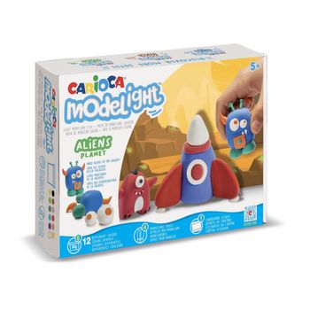 Carioca Modelight Maxiplaybox Aliens Pack de Pasta de Moldear - Super Ligera - Elastica - Maleable - sin Gluten - Se Seca al Aire - Incluye Herramientas y Escenario - Color Varios