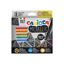 Carioca Metallic Fine Pack de 8 Rotuladores Metalicos - Punta Fina - Ideales para Superficies Oscuras - Colores Permanentes en Superficies Porosas - Tinta a Base de Agua - Color Varios