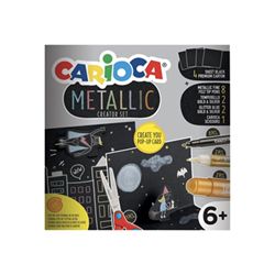 Carioca Metallic Pop Up Creator Juego para Realizar Super Cartulinas 3D - 8 Rotuladores Metalicos Punta Fina - 2 Temperello Oro y Plata - 2 Glitter Glue Oro y Plata - 1 Tijeras - 4 Cartulinas Negras - Color Varios