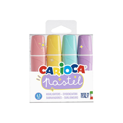 Carioca Memolight Pack de 4 Subrayadores Pastel - Tinta a Base de Agua y Lavable - Punta Biselada - Color Varios