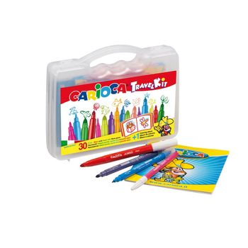 Carioca Travel Kit Maletin de Plastico - 6 Rotuladores Punta Maxi - 12 Rotuladores Punta Fina - 12 Rotuladores Doble Punta - 1 Album para Colorear - Color Varios