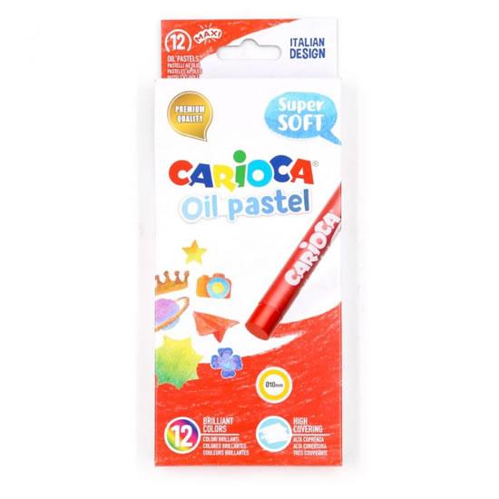 Carioca Pack de 12 Pasteles al Oleo - Maxi Cuerpo Ø 10mm - Lavables - Resistentes a la Luz - Faciles de Mezclar - Uso en Papel, Carton, Tela y Madera - Colores Surtidos