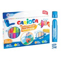 Carioca Temperello Pack de 24 Temperas Solidas - Colores Brillantes y Lavables - Gran Cobertura - Faciles de Mezclar - sin Disolventes - Acabado Satinado - Color Varios