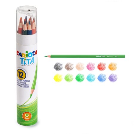 Carioca Tita Papertube Pack de 12 Lapices de Resina - Cuerpo Hexagonal - Colores Brillantes y Lavables - Escritura Blanda - Sacapuntas Incluido - Color Varios