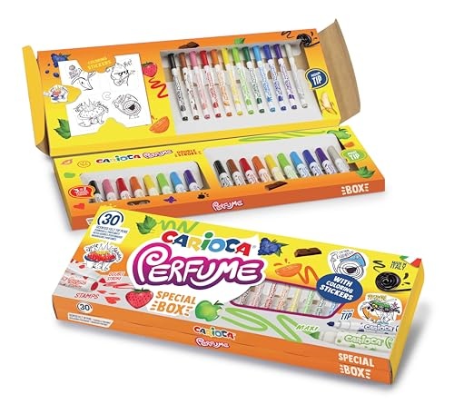 Carioca Perfume Pack de 30 Rotuladores Perfumados - 12 Punta Media, 10 Punta Maxi y 8 Punta Maxi y Punta con Sellos - Ideales para Dibujar y Colorear - Colores Surtidos