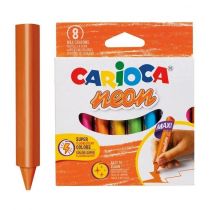 Carioca Ceras Neon Pack de 8 Ceras - Cuerpo Maxi Triangular - Colores Cubrientes - Faciles de Limpiar - Color Varios