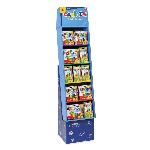 Carioca Expositor de Suelo 12+2 Incluye 48 Packs Rotuladores Joy 12+2, 24 Packs Rotuladores Jumbo 12+2, 90 Packs Lapices de Colores Tita 12+2