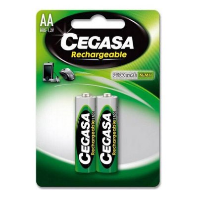 Cegasa HR6 Pack de 2 Pilas Recargables AA 2100mAh - Tecnologia Rtu - Mantiene 85% Energia un Año - Ideal para Dispositivos de Alta Intensidad