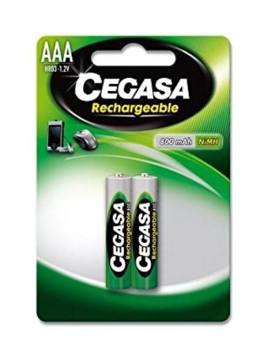 Cegasa HR03 Pack de 2 Pilas Recargables AAA - Tecnologia Rtu - Mantiene 85% de Energia Tras un Año