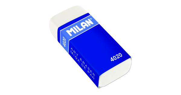 Milan 4020 Goma de Borrar Rectangular - Miga de Pan - Suave Caucho Sintetico - Faja de Carton Azul - Envuelta Individualmente - Color Blanco