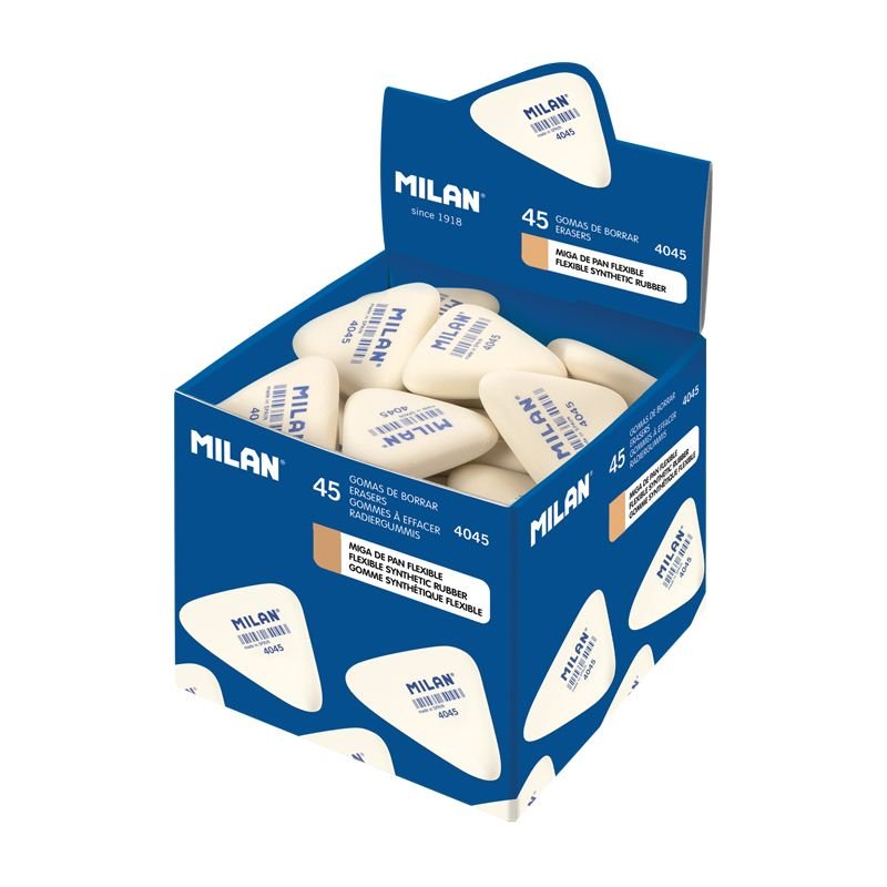 Milan 4045 Goma de Borrar Triangular Flexible - Miga de Pan - Caucho Sintetico - Color Blanco