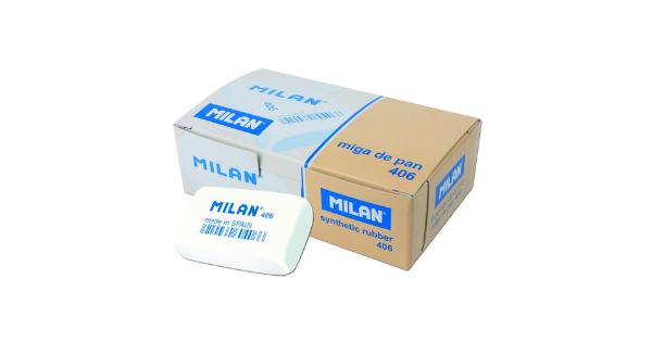 Milan 406 Goma de Borrar de Gran Tamaño Rectangular - Miga de Pan - Caucho Sintetico - Envuelta Individualmente - Color Blanco