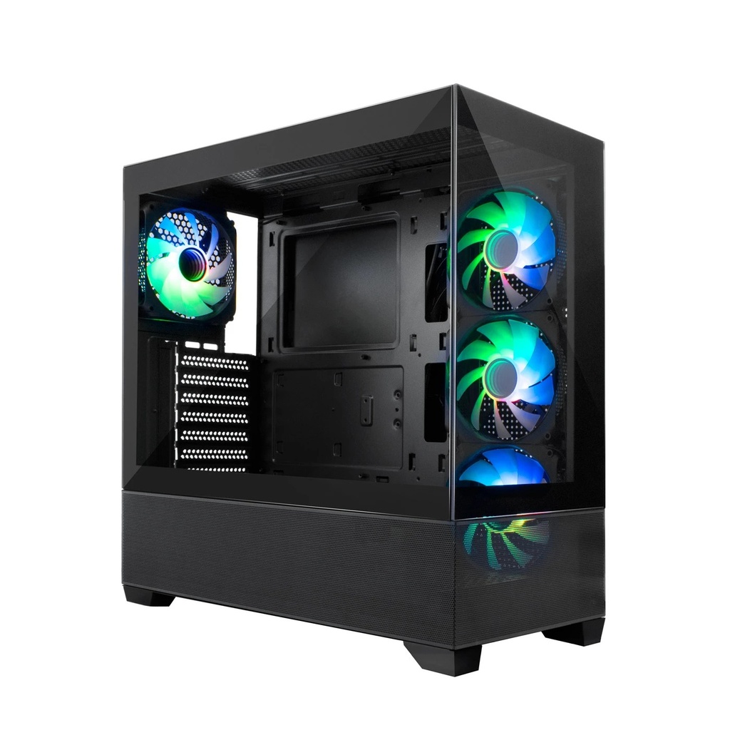 Coolbox GA250 Vision Caja Torre ATX, Micro ATX, Mini-ITX - Frontal y Lateral Cristal Templado - Tamaño HDD 2.5", 3.5" - USB-A 3.0, USB-C y Audio - 4 Ventiladores ARGB 120mm - Soporta Refrigeracion Liquida