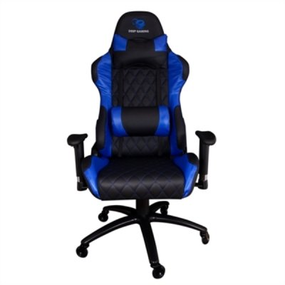 DeepGaming DeepCommand2 Silla Gaming - Reposabrazos - Ruedas de Silicona - Asiento Ergonómico - Cojín Lumbar y Cervical - Base Metal - Color Negro/Azul