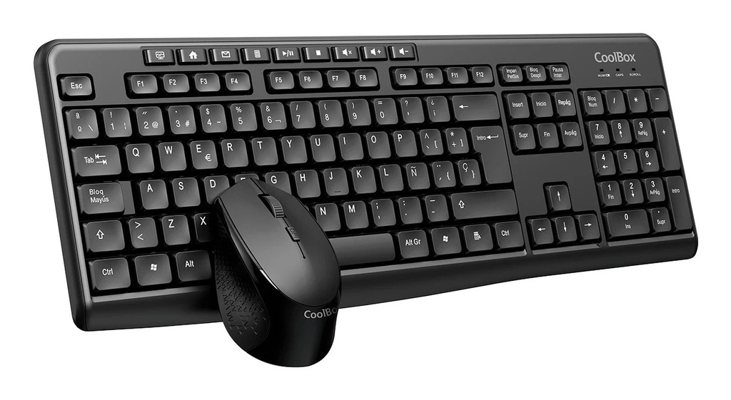Coolbox COO-KTR-03W Pack de Teclado USB Inalambrico - Multimedia + Raton Optico USB Inalambrico 4 Botones
