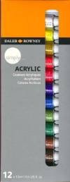 Daler Rowney Simply Pack de 12 Pinturas Acrilicas 12ml - Secado Rapido - Optima Cobertura - Mezclables - Colores Surtidos